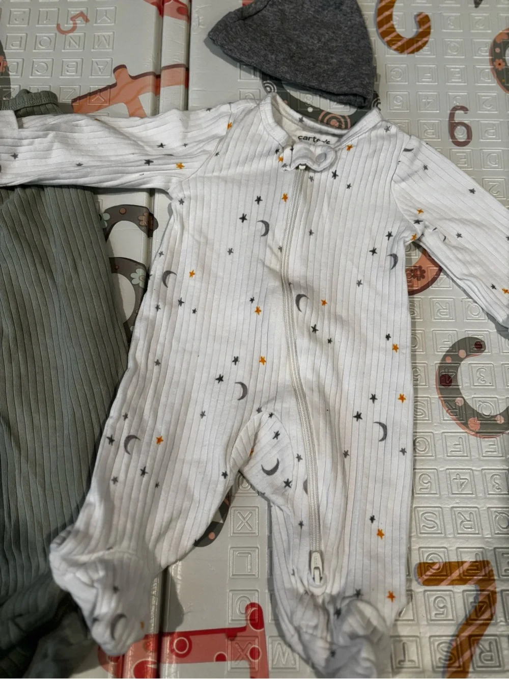Carter's Baby Ribbed Green One-Piece & White Star Sleep N Play Set